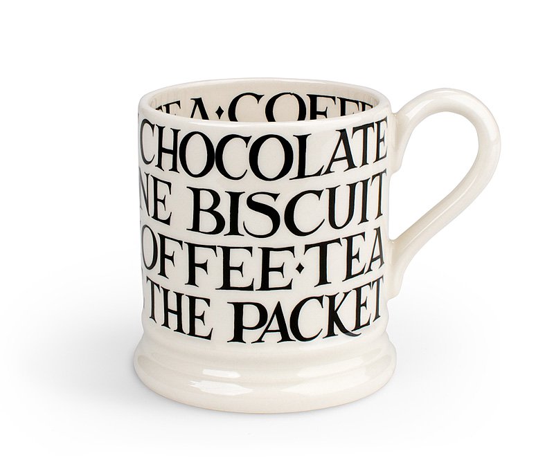 Black Toast All Over Writing 1/2 Pint Mug-Emma Bridgewater-Emma Bridgewater Pottery-USA