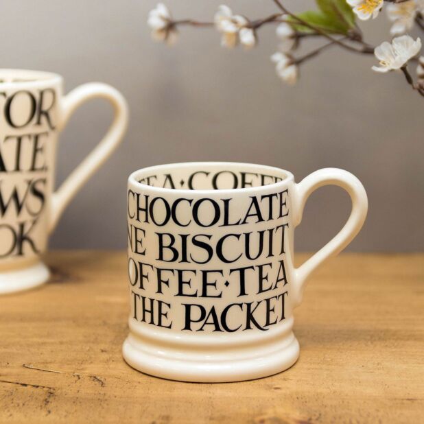 Black Toast All Over Writing 1/2 Pint Mug-Emma Bridgewater Pottery-Joanne Hudson Basics