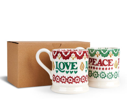 Christmas Joy Set Of 2 1/2 Pint Mugs Boxed (Gift Boxed)-Emma Bridgewater Pottery-Joanne Hudson Basics