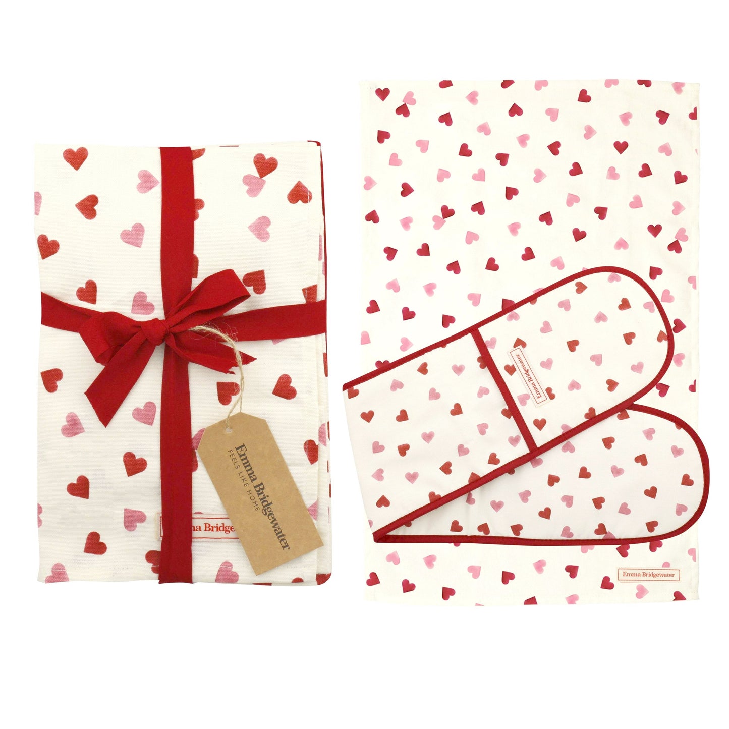 Pink Hearts Double Oven Glove & Tea Towel Set-Emma Bridgewater-Emma Bridgewater Pottery-USA