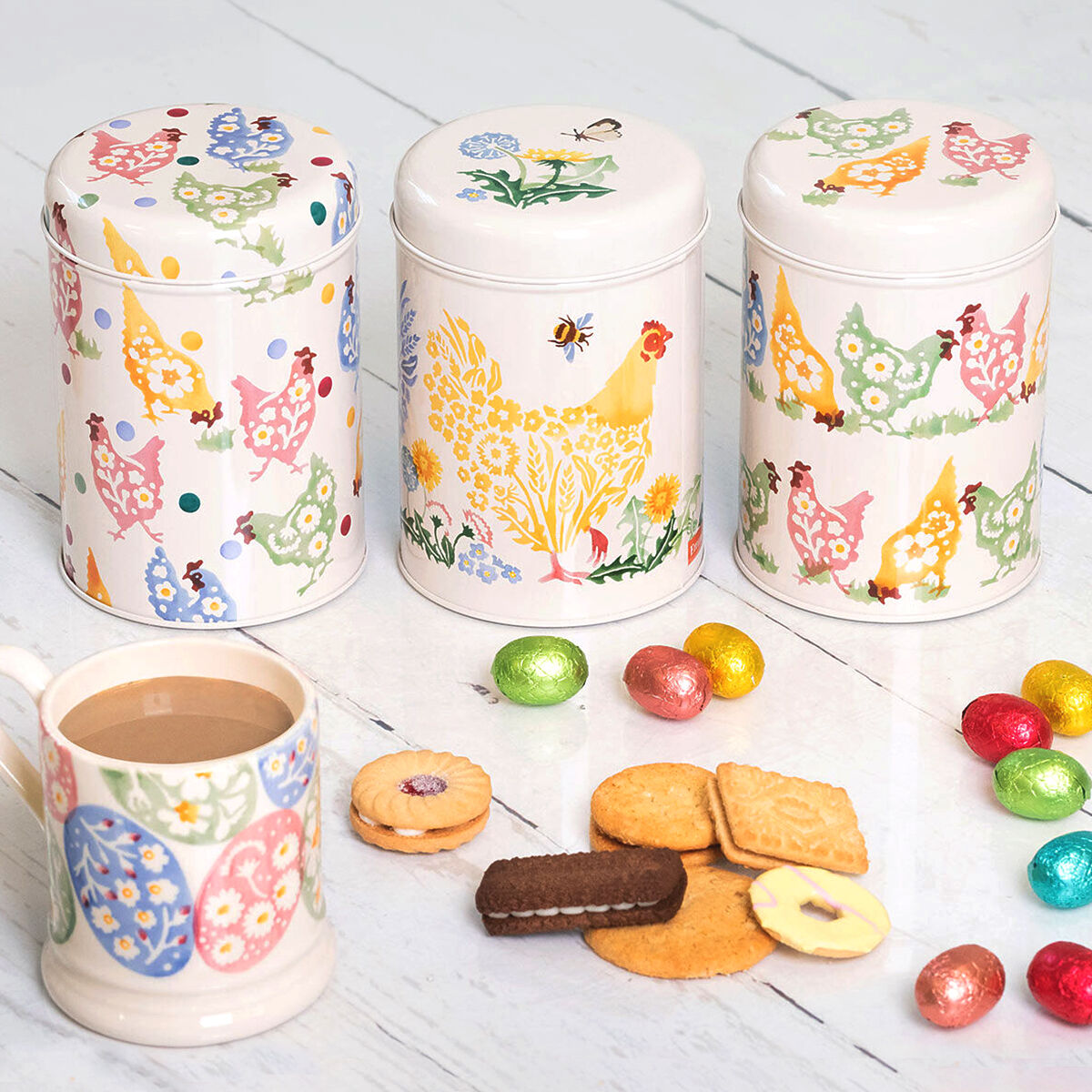 Polka Spring Chickens Set of 3 Round Tin Caddies-Elite-Joanne Hudson Basics